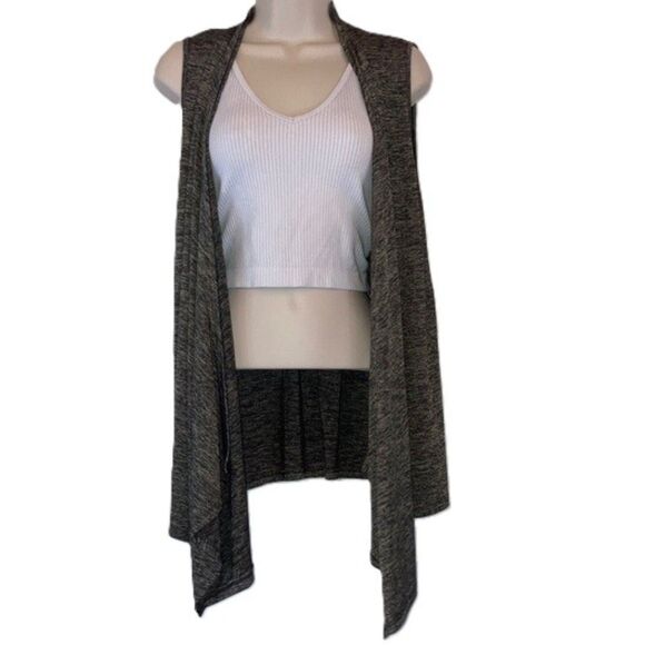 ERIN LONDON Cascading Sleeveless Cardigan Vest Green Space Gray Womens Medium - Picture 1 of 14